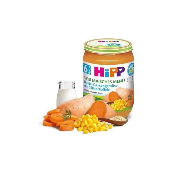 HIPP БИО Вегетарианско меню градински зеленчуци със сладки картофи 6м