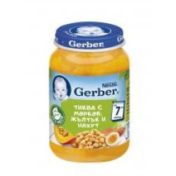   GERBER -Гербер Пюре тиква с морков, жълтък и нахут, от 7-ия месец, бурканче, 190g