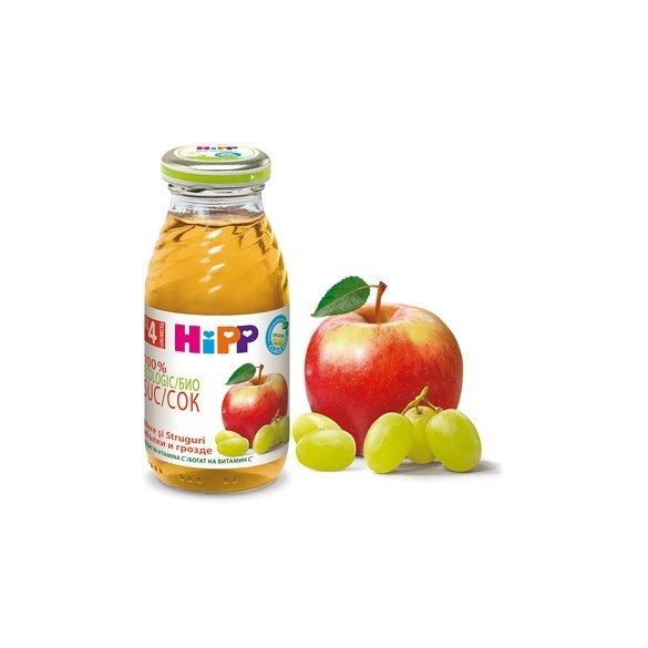HIPP БИО Сок от ябълки и грозде 4+м. / 200мл./ 05.2024 г