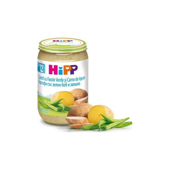 HIPP Картофи със зелен боб и заешко 12м 220g