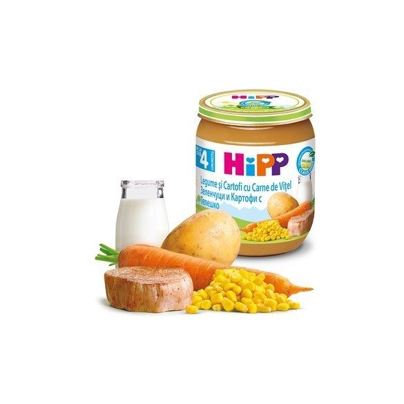 HIPP БИО Зеленчуци, картофи с телешко месо 4м 125